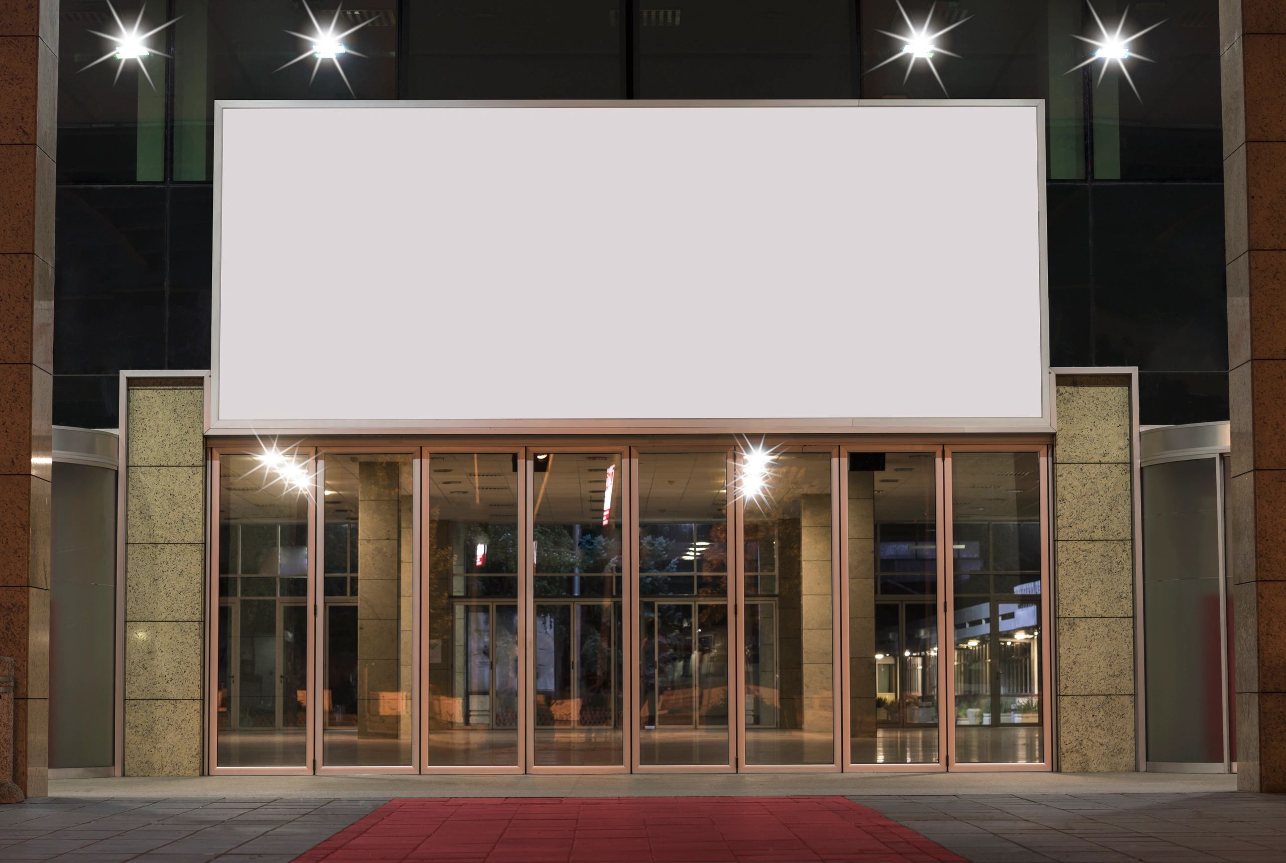 Cinema building with poster display columns